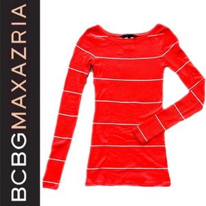 BCBGMAXAZRIA Long Sleeve Ribbed Knit Top